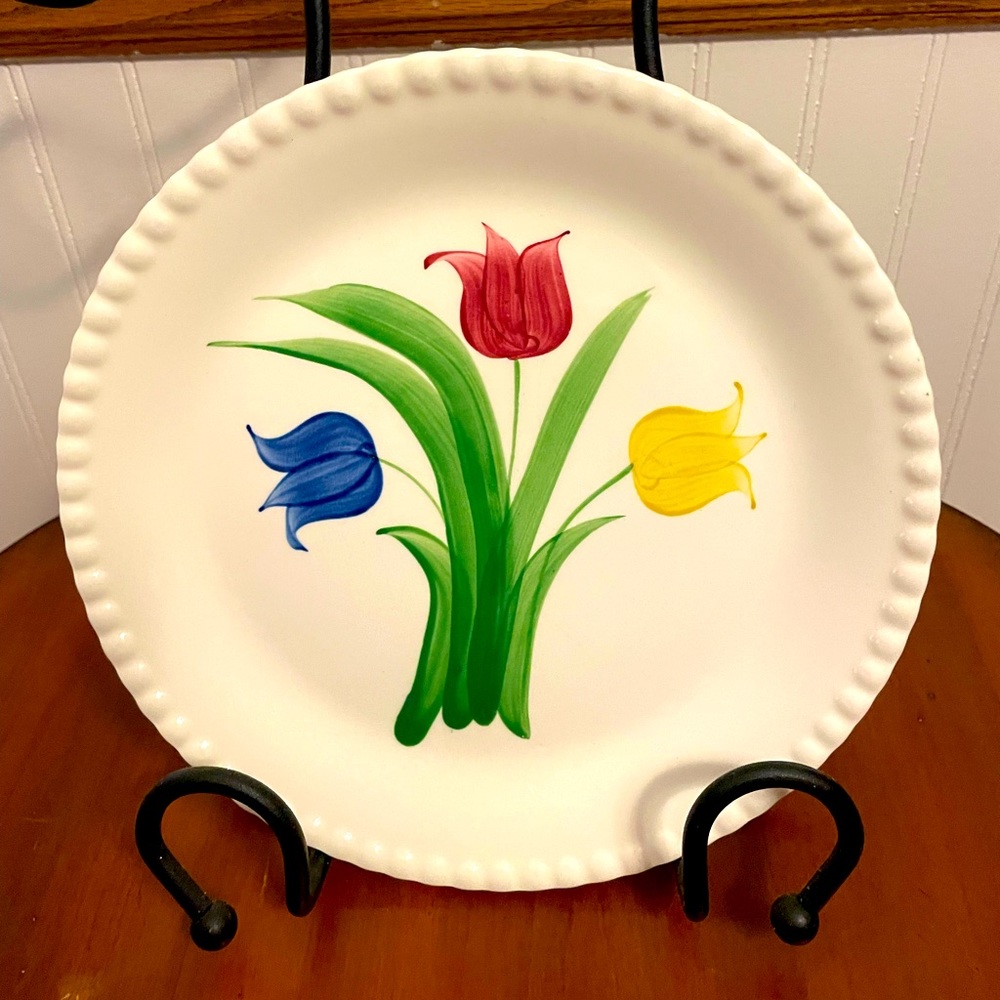 Set of 3 Dinner Plates by Franklin Kent Creations USA Hand Painted Tulips